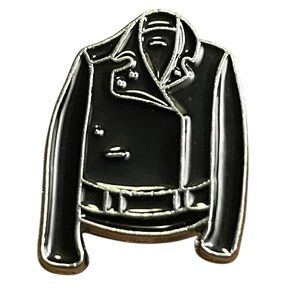 NWT Vintage Style Classic Black Leather Jacket Enamel Brooch Pin